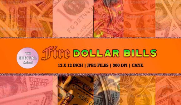 Fiery Dollar Bills Orange Dollars: A Versatile Digital Paper Pack for Creative Projects