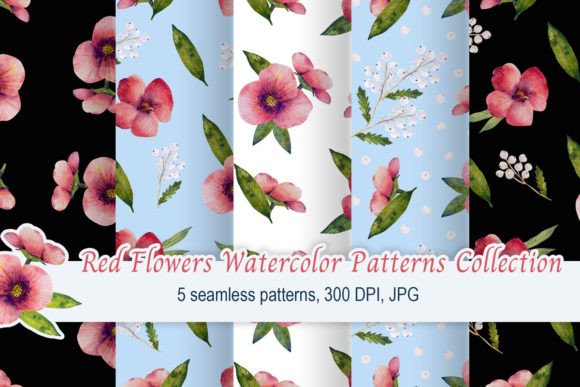 Red Flowers Watercolor Pattern Set: A Creative Resource for Design Enthusiasts