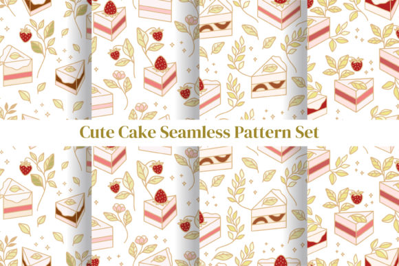 Strawberry Cake Seamless Pattern Set