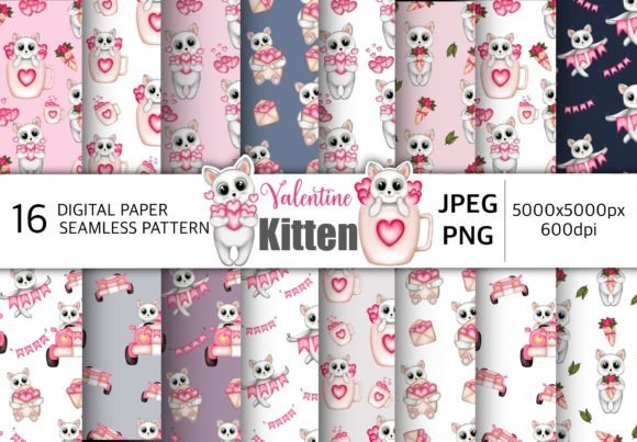 Valentine Kitten Seamless Pattern Bundle: A Creative Resource for Designers and Makers