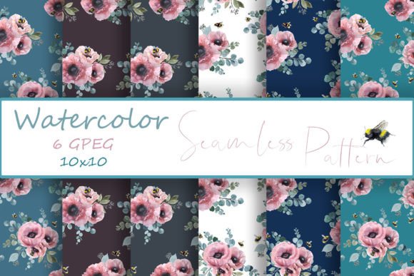 Watercolor Digital Paper Flower Pattern